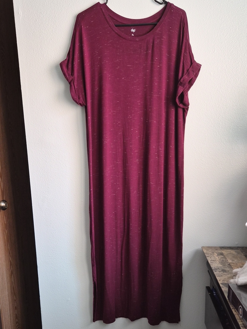 Dip Wine Red Heathered Maxi T Shirt Dress Size XL